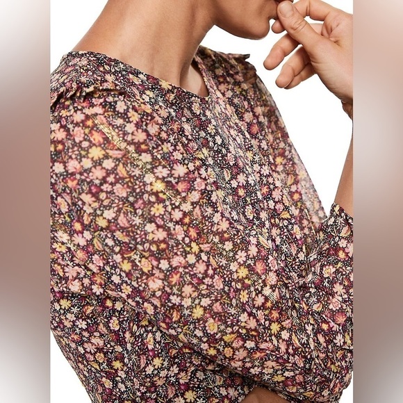 MANGO Womens Floral Mini Dress Size 4 New Metallic Ditsy Long Sleeve Colorful - Picture 3 of 16